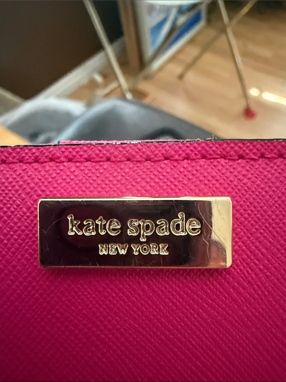 kate spade hot pink Saffiano wallet with gold logo plaque